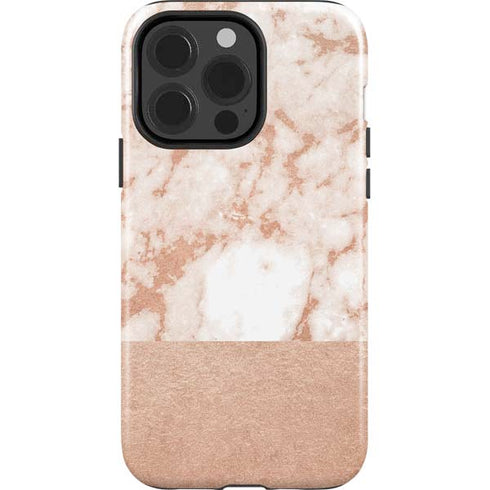 White Rose Gold Marble iPhone 15 Pro Impact Case